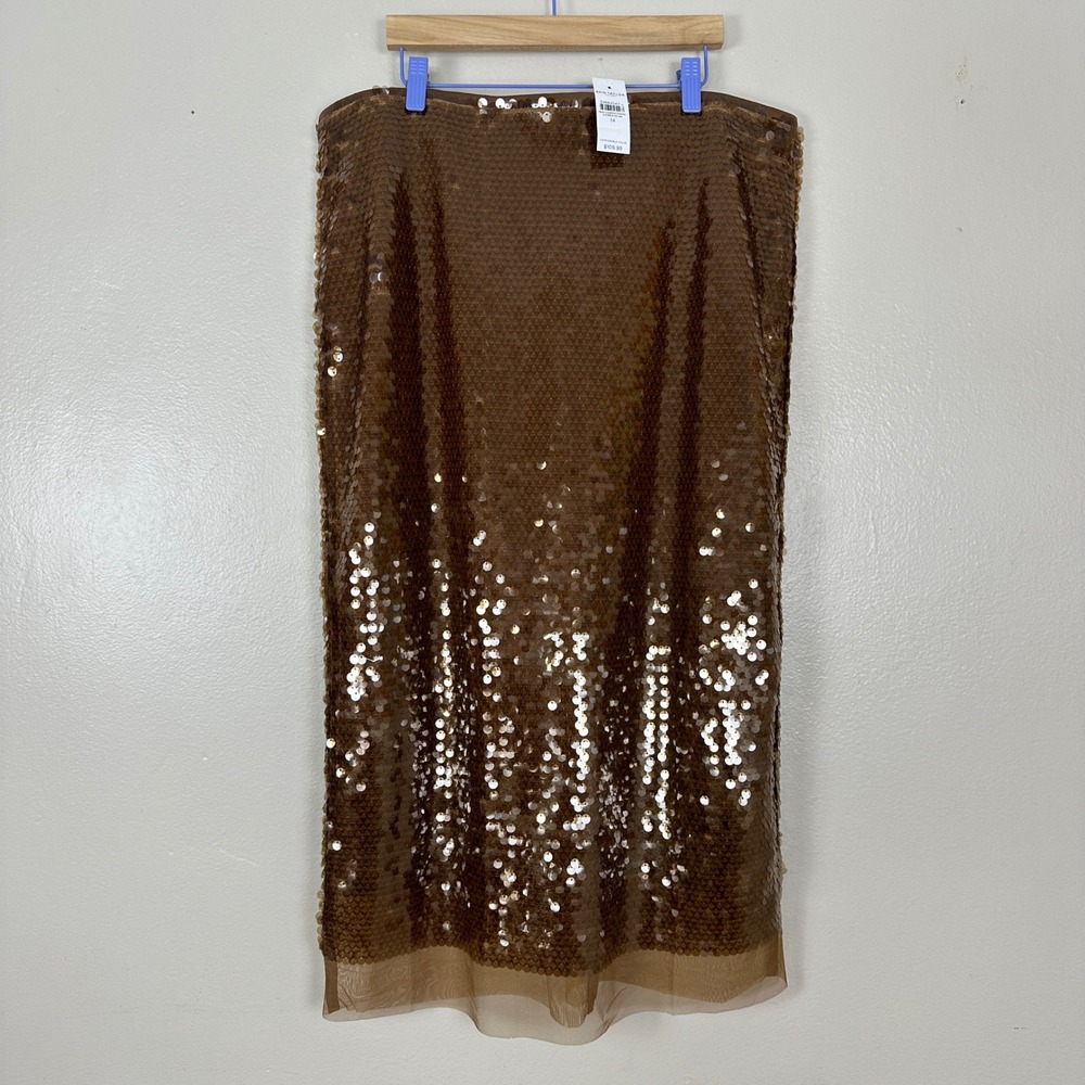 Ann Taylor Women's 14 Sequin Midi Skirt‎ Bronze Brown Metallic Pencil  Party NEW